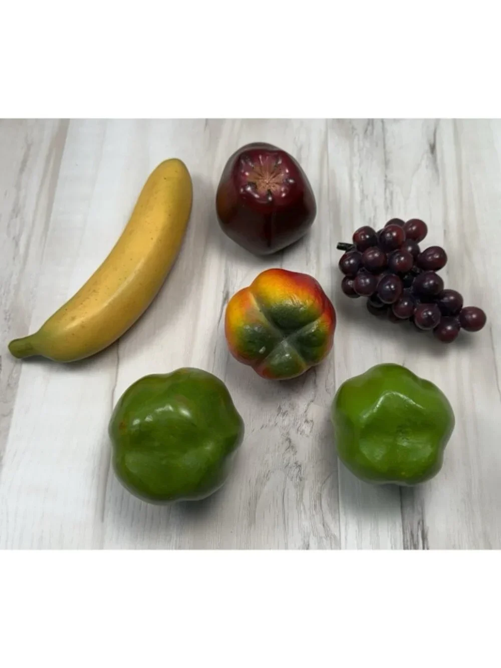 6pc Lot Realistic Faux Fake FRUIT & VEGETABLES Resin Foam Banana Peppers Apple